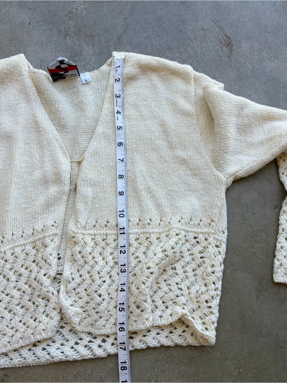 Cream Openwork Knit Women's Sweater Cardigan